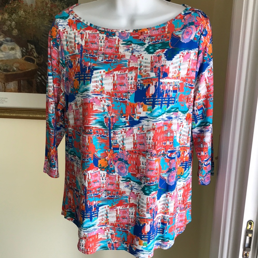 PECK&PECK PETITE SUMMER TOP 3/4 SLEEVES SIZE PL Excellent Condition